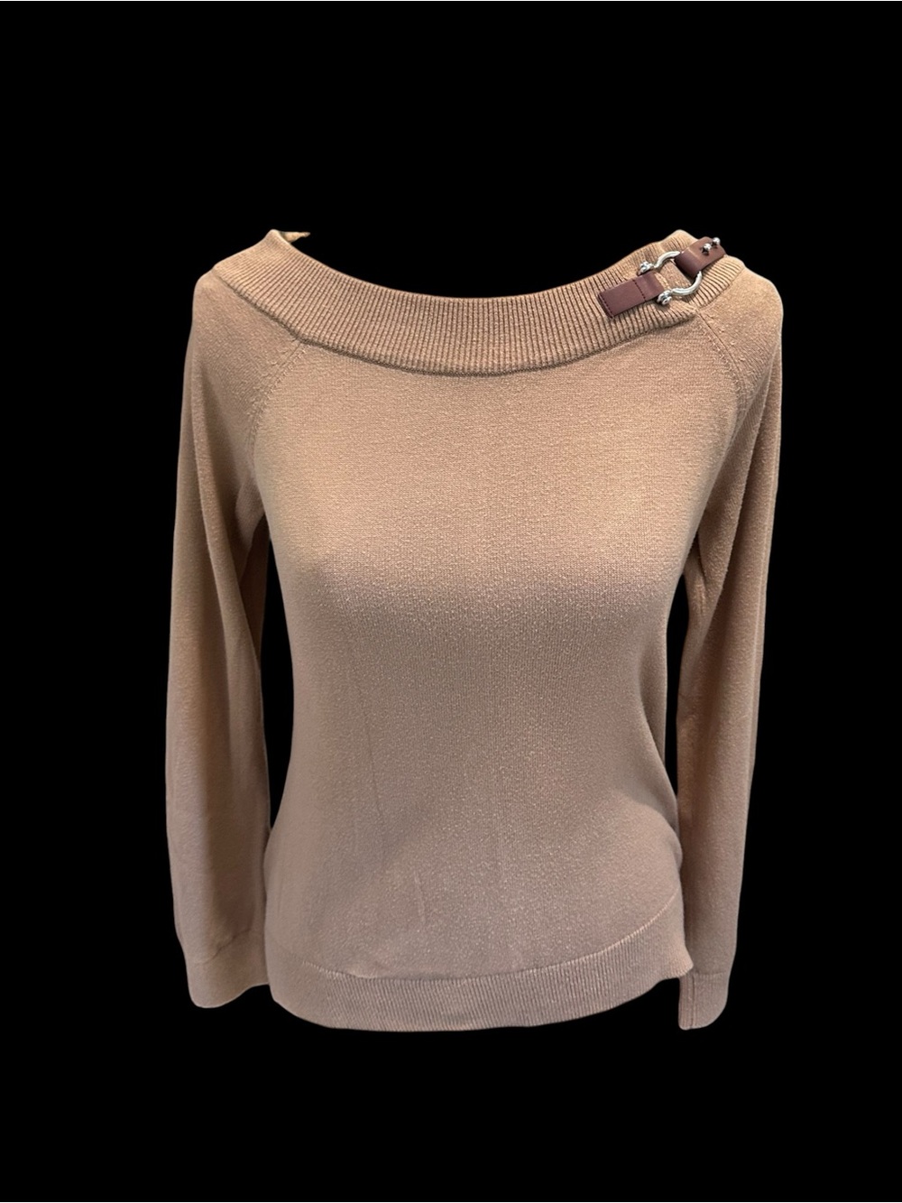 Lauren Ralph Lauren 100% Cotton Equestrian Boatneck Sweater Camel Size M - Picture 2 of 10